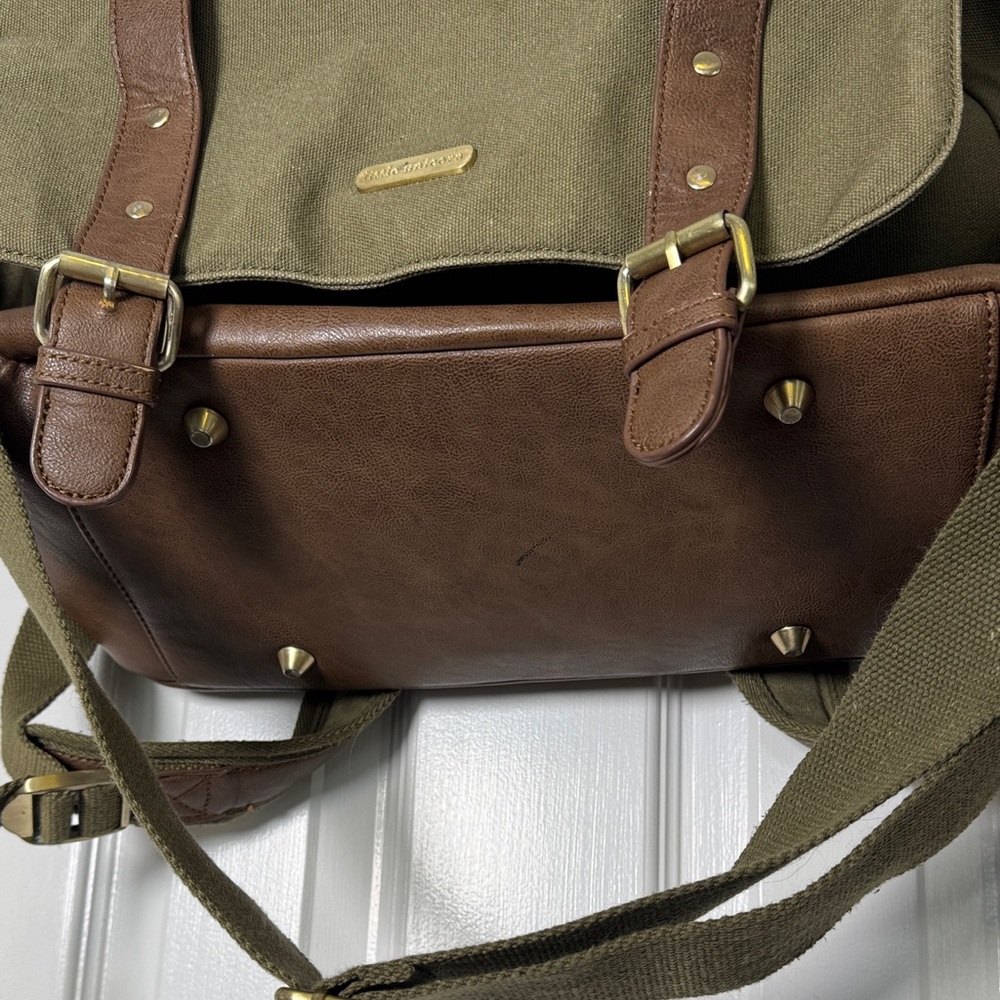 Little Unicorn Olive Canvas Leather Backpack Diaper Bag Waterproof Lining - Picture 4 of 11